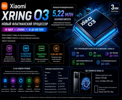 Xiaomi представила Xring O3 — новый флагманский процессор с 3-нм техпроцессом