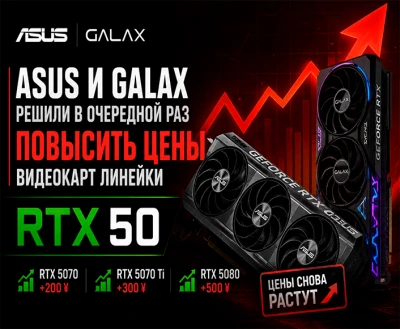 ASUS и GALAX снова повышают цены на видеокарты RTX 50